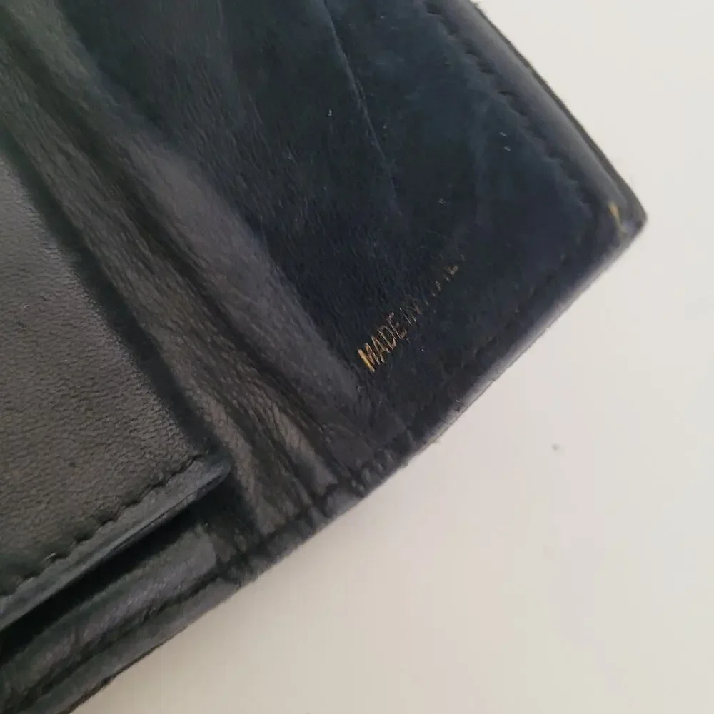 Prada Milano Black Quilted Nylon &‎ Leather Bifold Wallet Gold Logo Snap Closure